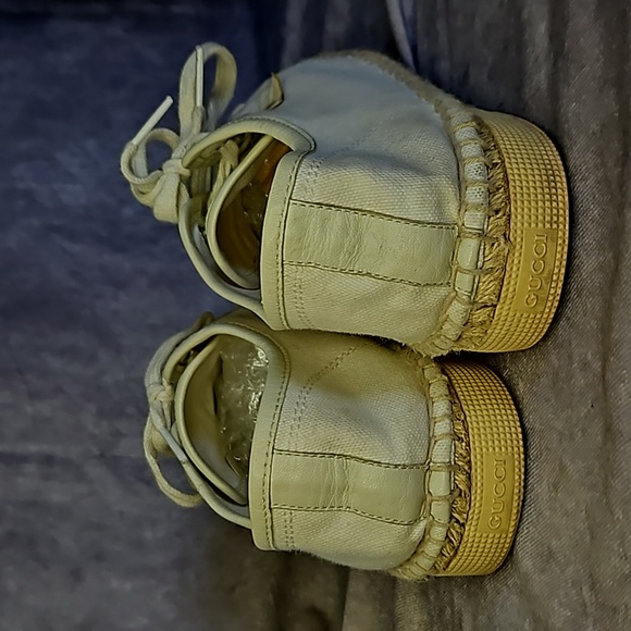 Gucci White Cream Ivory Leather Trim Canvas Espadrille Sneaker Shoe Sz. 38.5 - Picture 6 of 8